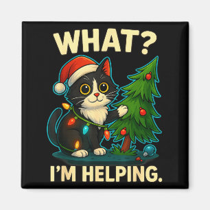 Funny Christmas Cat What I’m Helng Holiday Tuxedo Magnet