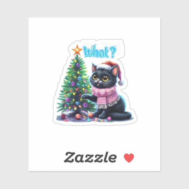 Funny Christmas Cat What with Tree Sticker (Sheet)