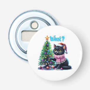 Funny Christmas Cat What with Tree Sticker Bottle Opener