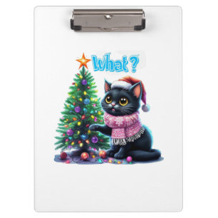 Funny Christmas Cat What with Tree Sticker Clipboard
