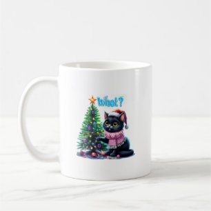 Funny Christmas Cat What with Tree Sticker Coffee Mug