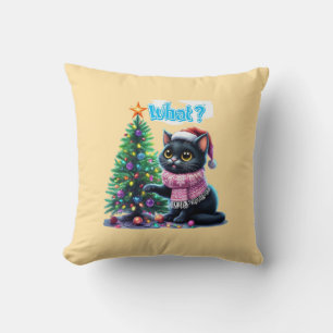 Funny Christmas Cat What with Tree Sticker Cushion