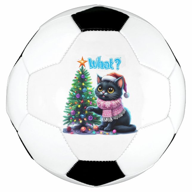 Funny Christmas Cat What with Tree Sticker Football (Front)