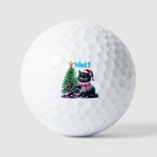 Funny Christmas Cat What with Tree Sticker Golf Balls