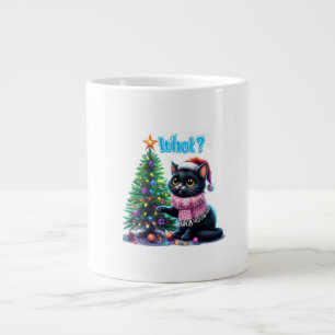 Funny Christmas Cat What with Tree Sticker Large Coffee Mug
