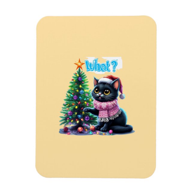 Funny Christmas Cat What with Tree Sticker Magnet (Vertical)