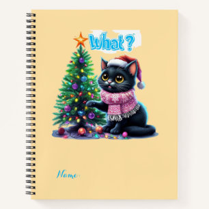 Funny Christmas Cat What with Tree Sticker Notebook