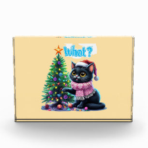 Funny Christmas Cat What with Tree Sticker Photo Block