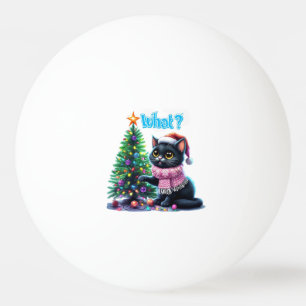 Funny Christmas Cat What with Tree Sticker Ping Pong Ball