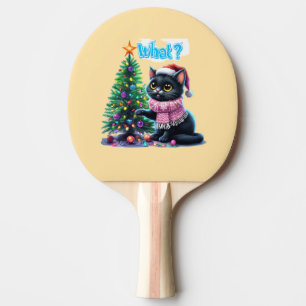 Funny Christmas Cat What with Tree Sticker Ping Pong Paddle