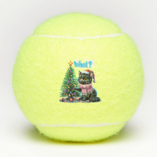 Funny Christmas Cat What with Tree Sticker Tennis Balls