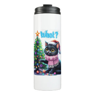Funny Christmas Cat What with Tree Sticker Thermal Tumbler