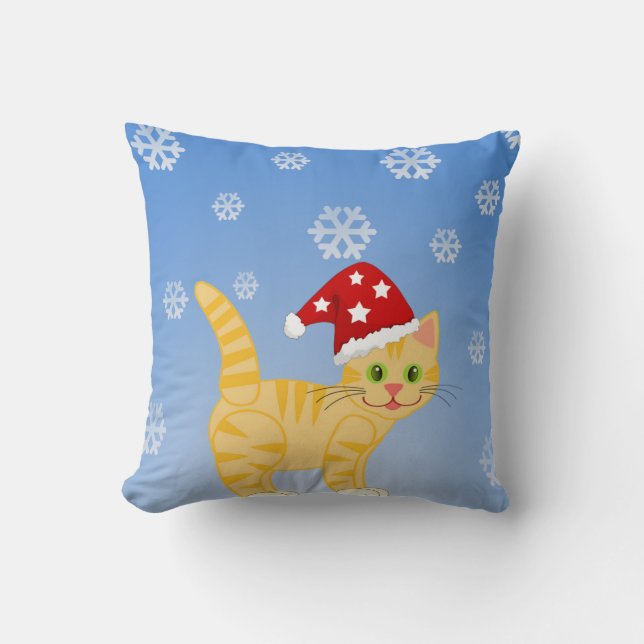 Funny Christmas Cat yellow Snowflake Throw Pillow (Front)