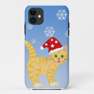 Funny Christmas Cat yellow Snowflakes iPhone 11 Case