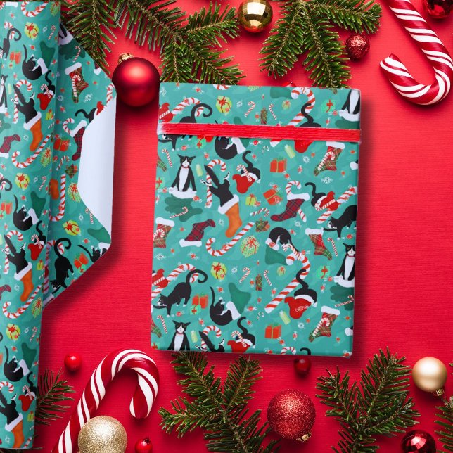 Funny Christmas Cats and Stockings  Wrapping Paper (Creator Uploaded)