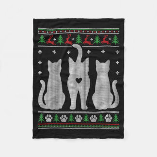 Funny Christmas Cats Butt Ugly Sweater Gag Gift Fleece Blanket