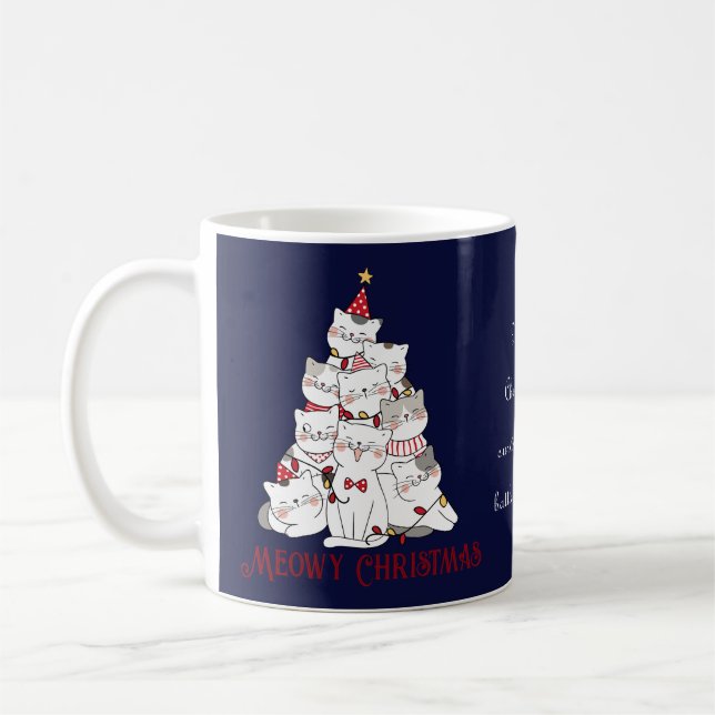Funny Christmas Cats Cat Lover Name Navy Blue Mug (Left)