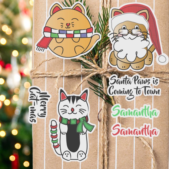 Funny Christmas Cats Cute Custom-Cut Vinyl Sticker (Creator Uploaded)