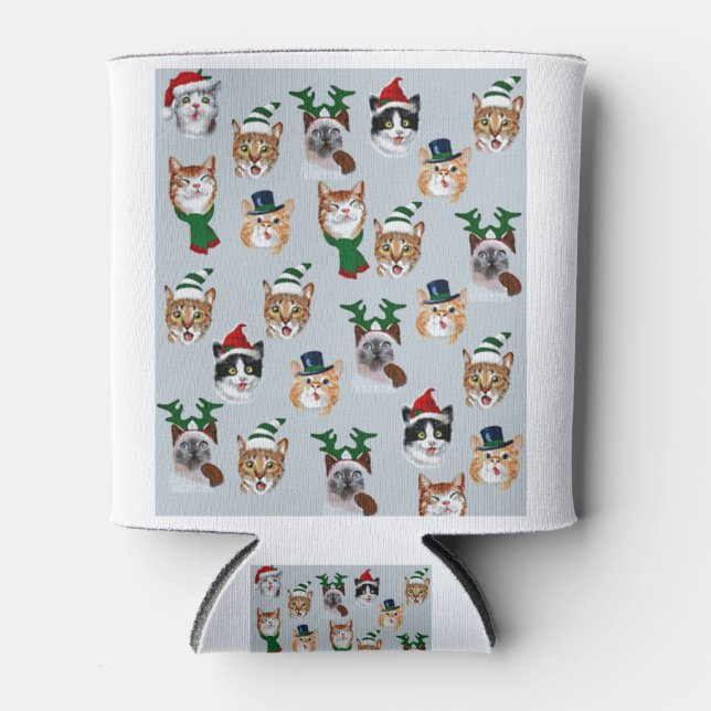 Funny Christmas Cats, Lovely Fun Cats Design Can Cooler (Front)