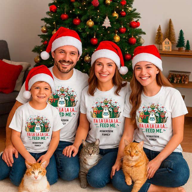 Funny Christmas Cats Singing– Feed Me Custom Name T-Shirt (Creator Uploaded)
