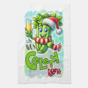 Funny Christmas celery word art Tea Towel