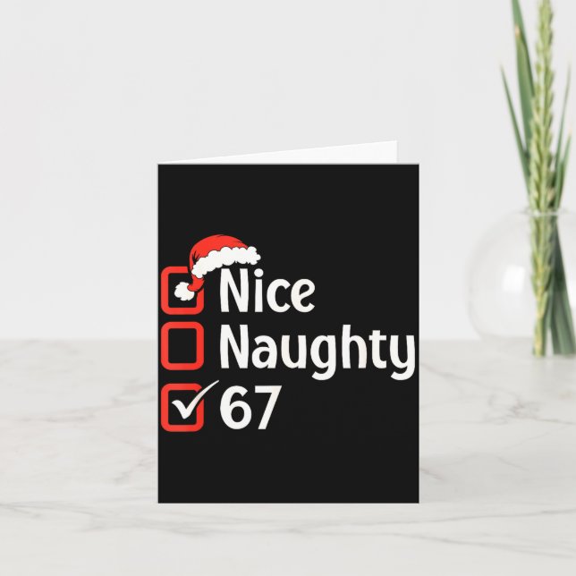 Funny Christmas Checked List Nice Naughty 6 7 Meme Card (Front)