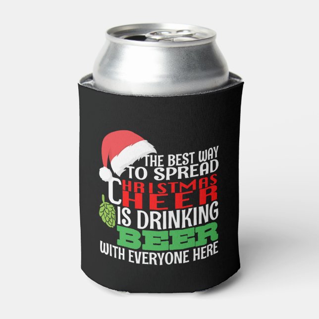 Funny Christmas Cheer Beer Drinking Holiday Spirit Can Cooler (Can Front)