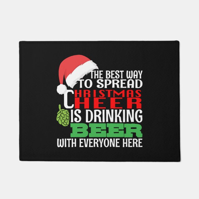 Funny Christmas Cheer Beer Drinking Holiday Spirit Doormat (Front)