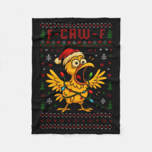 Funny Christmas Chicken F-caw-f Rooster Meme Humor Fleece Blanket