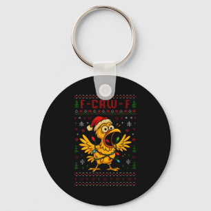 Funny Christmas Chicken F-caw-f Rooster Meme Humor Key Ring