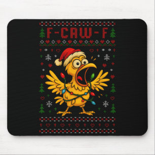 Funny Christmas Chicken F-caw-f Rooster Meme Humor Mouse Mat