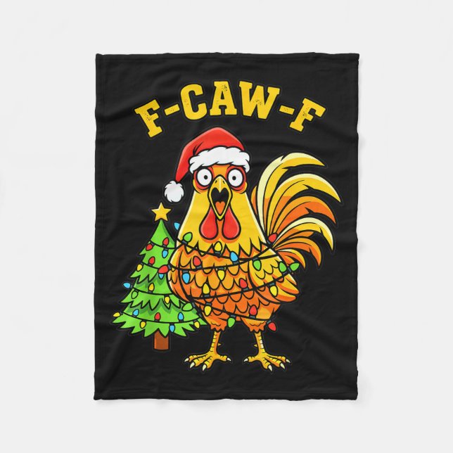 Funny Christmas Chicken Lights Santa Hat F-caw-f  Fleece Blanket (Front)
