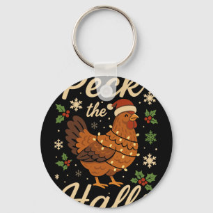 Funny Christmas Chicken Pyjamas Shirt Chicken Peck Key Ring