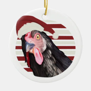 Funny Christmas Chicken Red And White Stripes Ceramic Tree Decoration