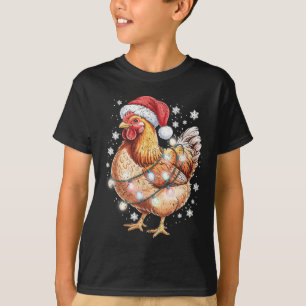 Funny Christmas Chicken Santa Hat String Lights Ho T-Shirt