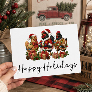 Funny Christmas Chickens Happy Holidays Holiday Postcard