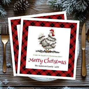 Funny Christmas chickens napkins custom name edit