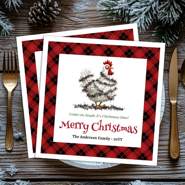 Funny Christmas chickens napkins custom name edit (Funny Christmas chickens napkins custom name edit)