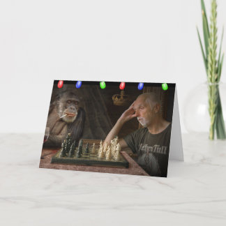 FUNNY CHRISTMAS CHIMPANZEE CHESS GREETING CARD