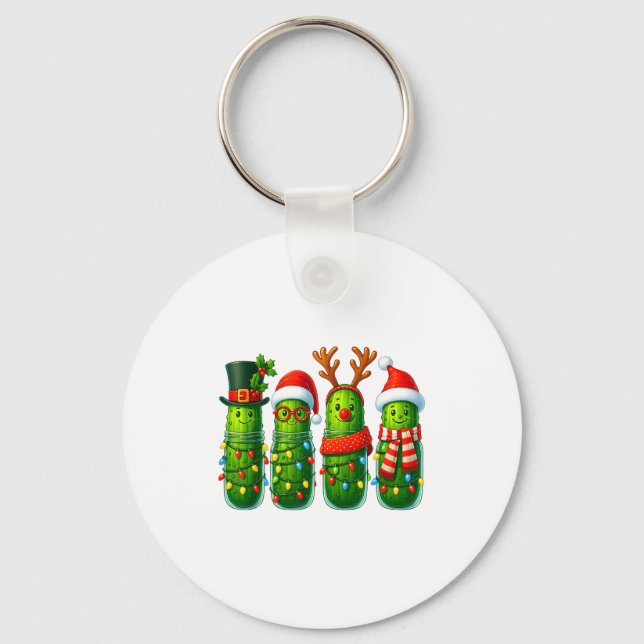 Funny Christmas Ckles With Santa Hats And Lights  Key Ring (Front)