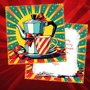 Funny Christmas, Coffee and Panic Pop Art Humorous Holiday Card