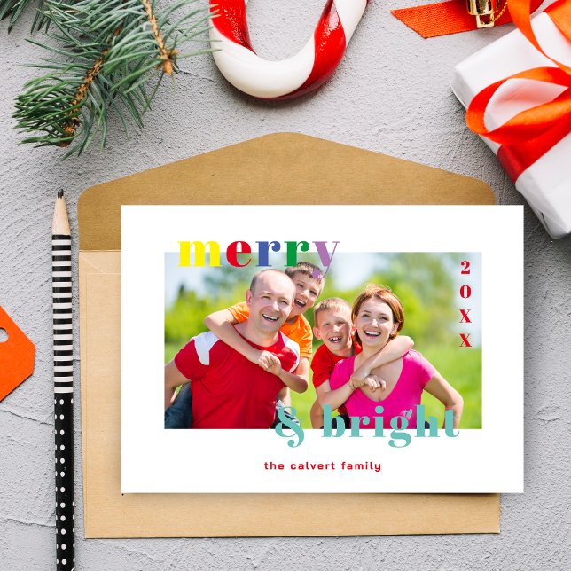 Funny Christmas Colorful Brightest Photo Family Holiday Card (Funny Christmas Colorful Brightest Photo Family Holiday Card with Envelope.)