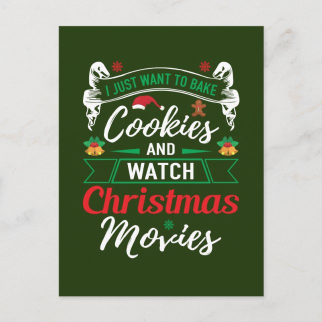 funny Christmas cookies movies word art Holiday Postcard (Front)