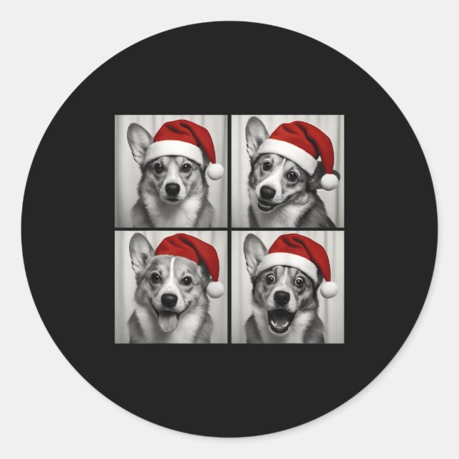 Funny Christmas Corgi Santa Dog Lover Photo Booth  Classic Round Sticker (Front)