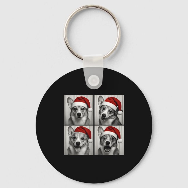Funny Christmas Corgi Santa Dog Lover Photo Booth  Key Ring (Front)