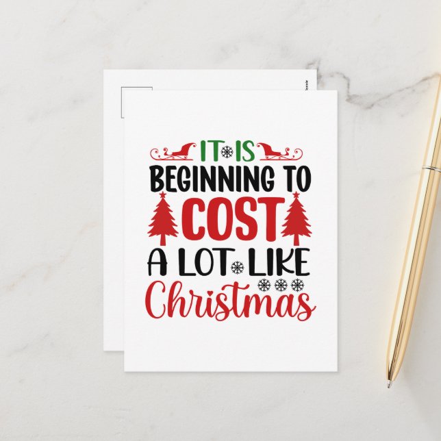 Funny Christmas cost word art Holiday Postcard (Front/Back In Situ)