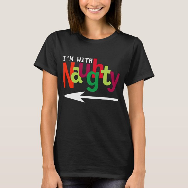 Funny Christmas Couple Matching Naughty & Nice #1 T-Shirt (Front)