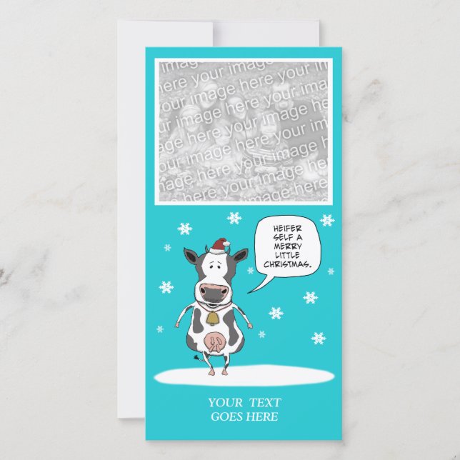 Funny Christmas cow customisable photo card (Front)
