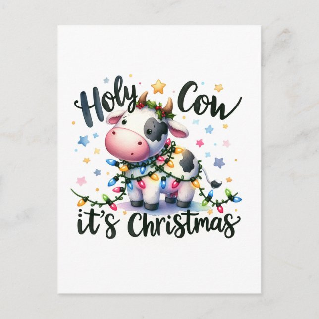 Funny Christmas Cow Holy Cow It's Christmas Postcard (Front)
