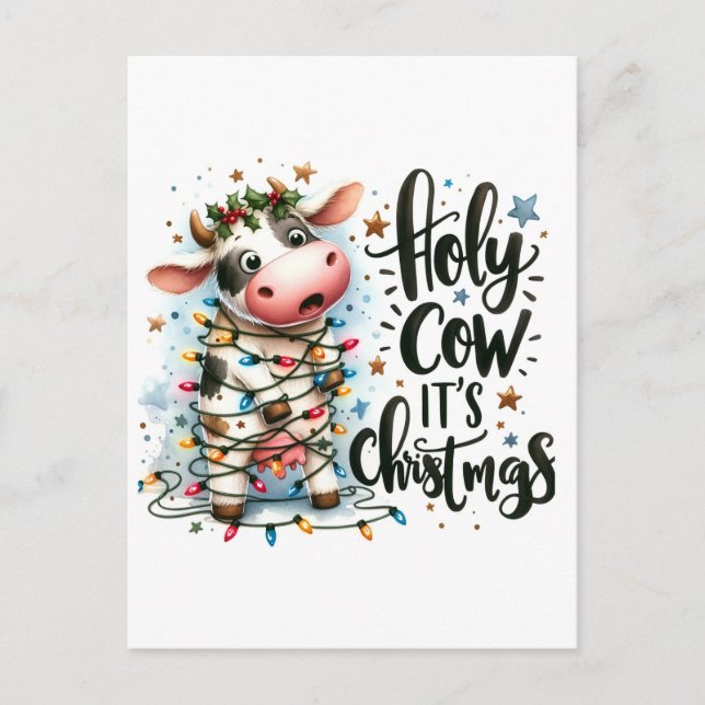 Funny Christmas Cow Holy Cow It's Christmas Postcard (Front)